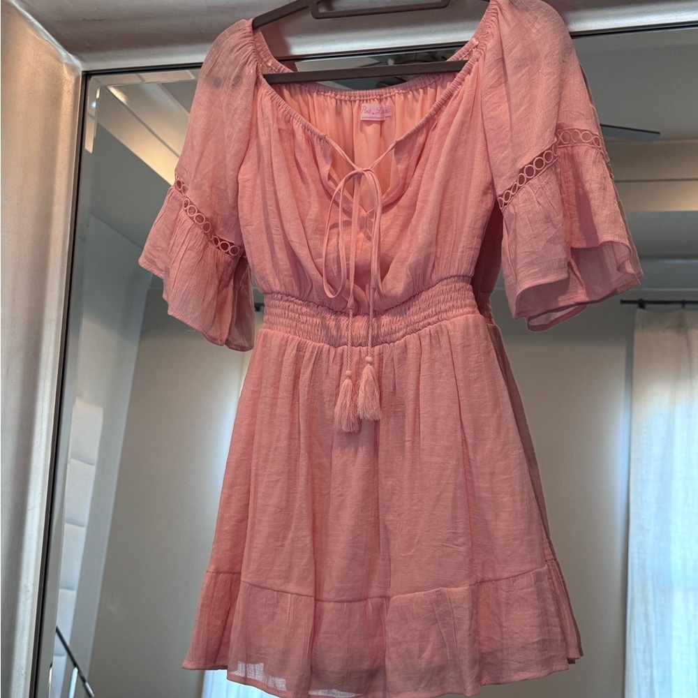 Pink Lily Boho Style Pink Mini Dress - Size S